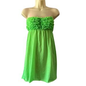 InGear Neon Green Strapless Knit Swim Coverup Sundress Ruffled Juniors Medium